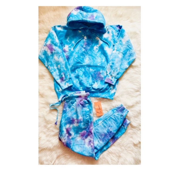 New! La DETRESSE Blueberry Mystic Tie Dye Hoodie & Pants Lounge Suit - Picture 5 of 11